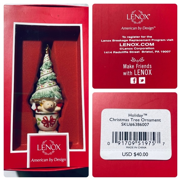 LENOX - BOXED LENOX HOLIDAY CHRISTMAS TREE ORNAMENT #6386007 BEAR HOLLY BERRY - Picture 2 of 7